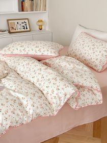 Super Soft Sleep Naked Class A Cotton Double-layer Yarn Four-piece Set (Option: Huayang-150CM Flat Sheet 4pcs Set)
