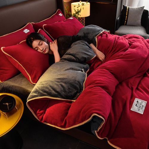 Pure Color Thickened Warm Milk Fiber Four-piece Set