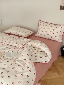 Super Soft Sleep Naked Class A Cotton Double-layer Yarn Four-piece Set (Option: Cherry Sauce-200CM Flat Sheet 4pcs Set)