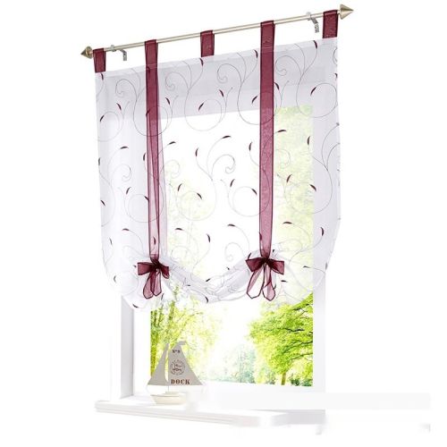 Embroidered Pastoral Adjustable Curtain Rod Ribbon Roman Window Screen