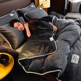 Pure Color Thickened Warm Milk Fiber Four-piece Set (Option: Dark Gray-180CM Four Piece Set)