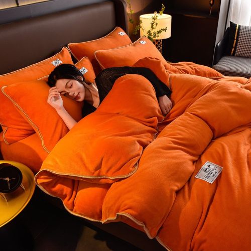 Pure Color Thickened Warm Milk Fiber Four-piece Set