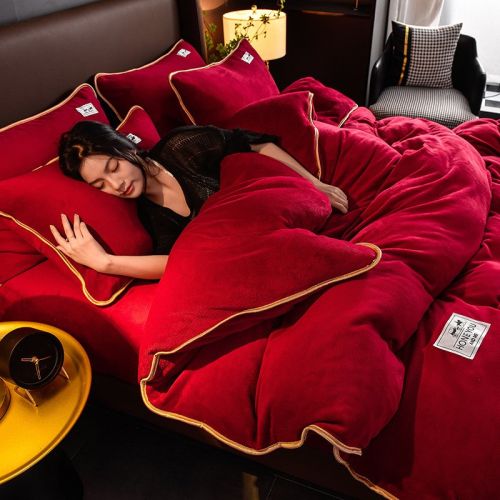 Pure Color Thickened Warm Milk Fiber Four-piece Set