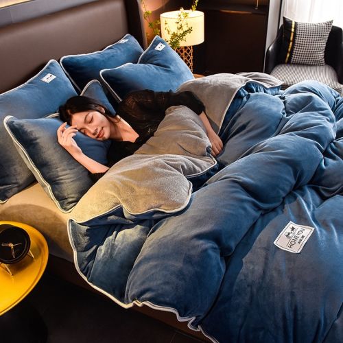 Pure Color Thickened Warm Milk Fiber Four-piece Set