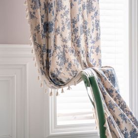 Cotton And Linen Printing Kitchen Curtain Beige Tassel Small Window Half Shade Bay Window Decoration (Option: Orchid Beige-Width 150 Height 240cm)